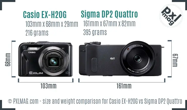 Casio EX-H20G vs Sigma DP2 Quattro size comparison