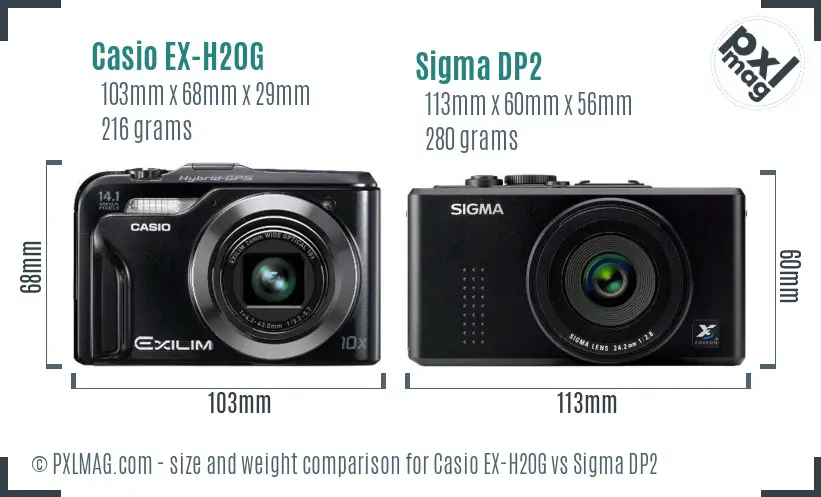 Casio EX-H20G vs Sigma DP2 size comparison