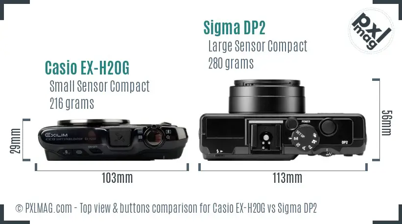 Casio EX-H20G vs Sigma DP2 top view buttons comparison