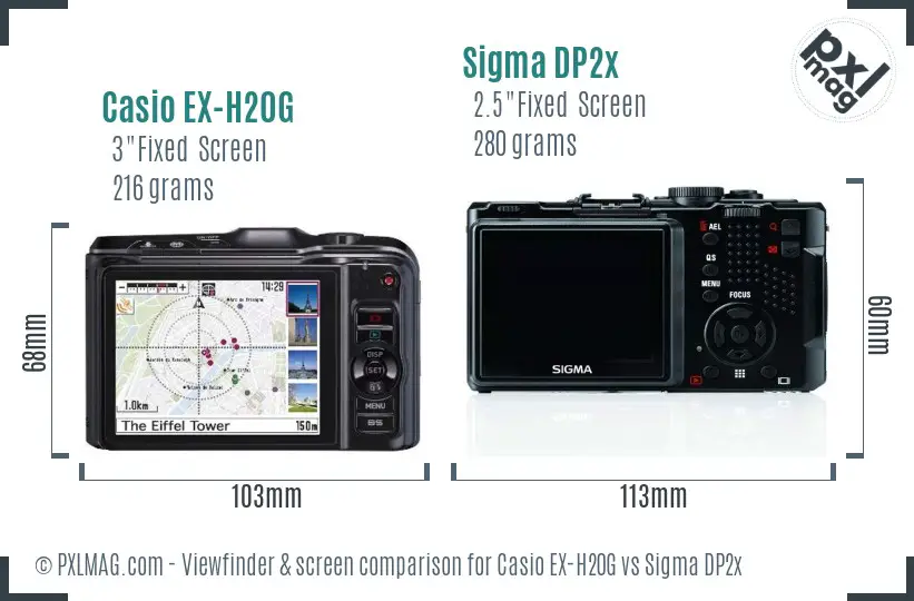Casio EX-H20G vs Sigma DP2x Screen and Viewfinder comparison