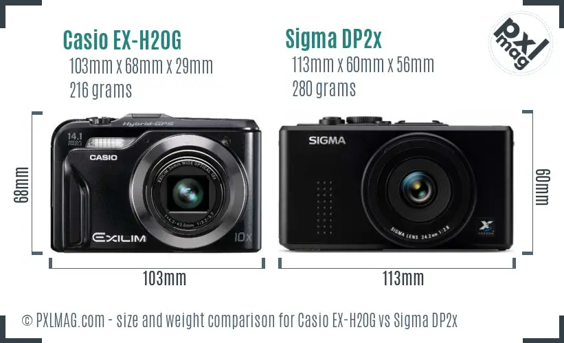 Casio EX-H20G vs Sigma DP2x size comparison