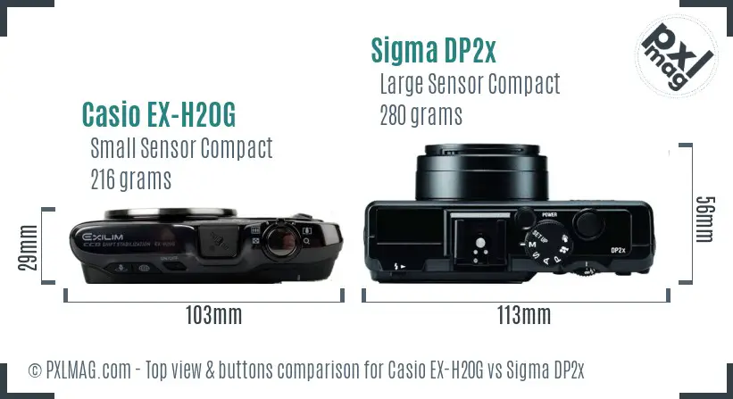 Casio EX-H20G vs Sigma DP2x top view buttons comparison