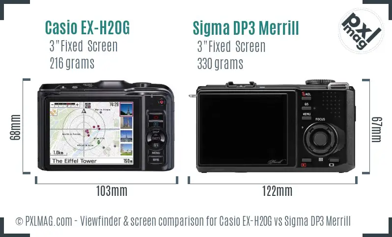 Casio EX-H20G vs Sigma DP3 Merrill Screen and Viewfinder comparison