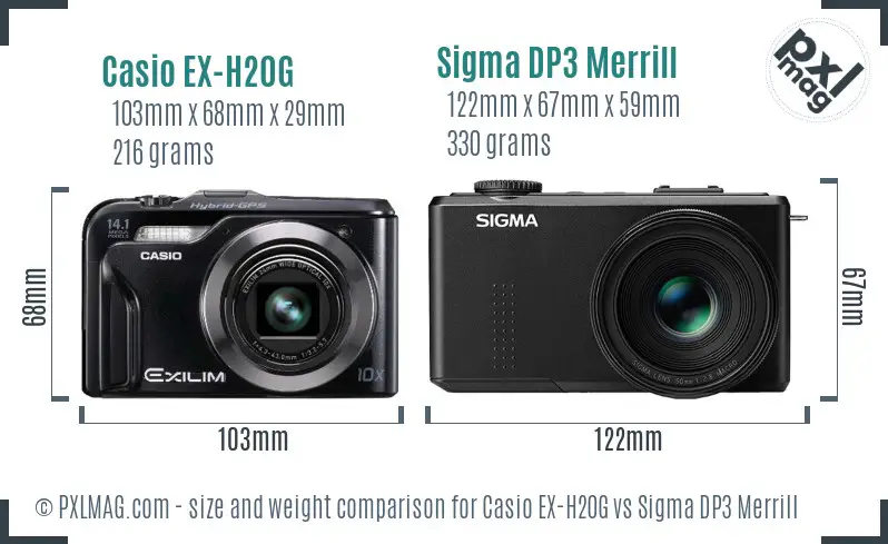 Casio EX-H20G vs Sigma DP3 Merrill size comparison