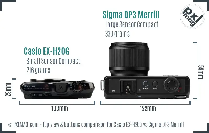 Casio EX-H20G vs Sigma DP3 Merrill top view buttons comparison