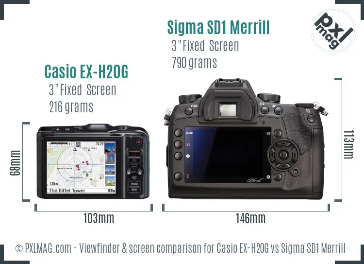 Casio EX-H20G vs Sigma SD1 Merrill Screen and Viewfinder comparison