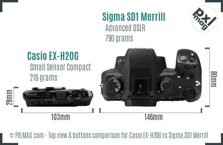 Casio EX-H20G vs Sigma SD1 Merrill top view buttons comparison
