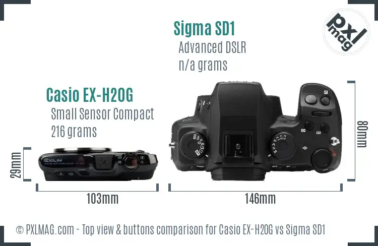 Casio EX-H20G vs Sigma SD1 top view buttons comparison Casio EX-H20G vs Sigma SD1 top view buttons comparison
