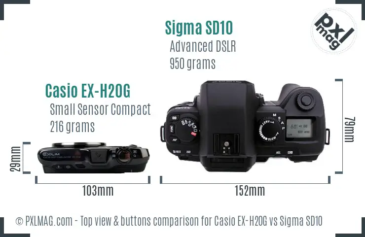 Casio EX-H20G vs Sigma SD10 top view buttons comparison