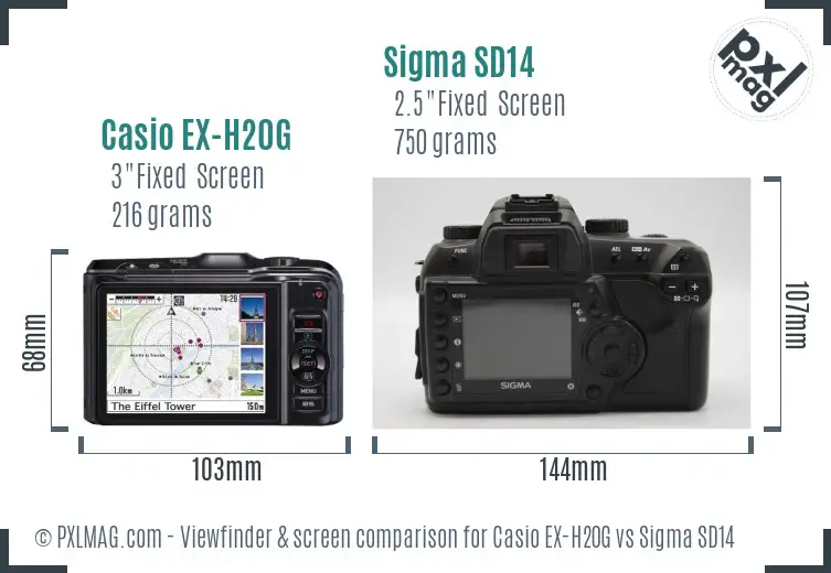 Casio EX-H20G vs Sigma SD14 Screen and Viewfinder comparison