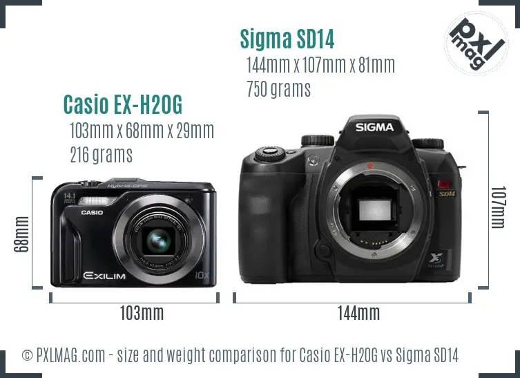 Casio EX-H20G vs Sigma SD14 size comparison