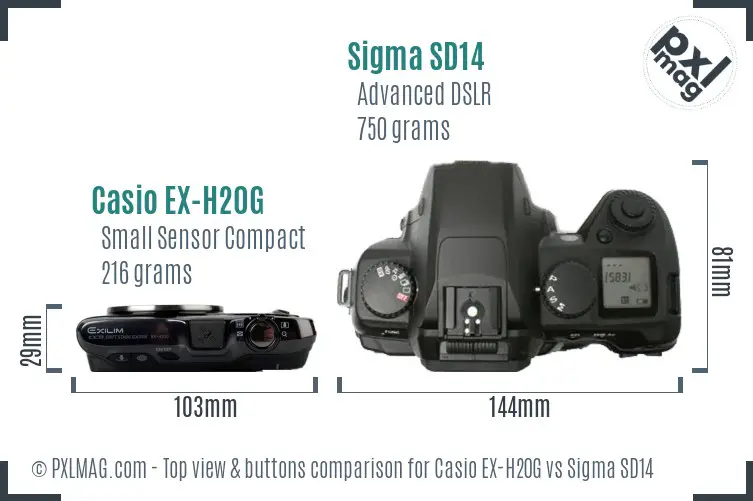 Casio EX-H20G vs Sigma SD14 top view buttons comparison