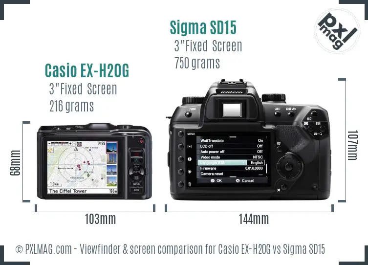 Casio EX-H20G vs Sigma SD15 Screen and Viewfinder comparison