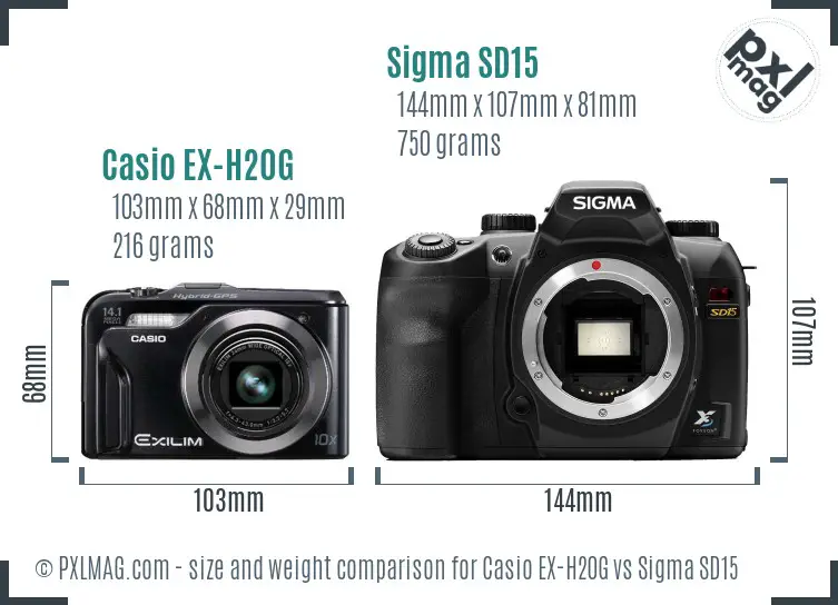 Casio EX-H20G vs Sigma SD15 size comparison