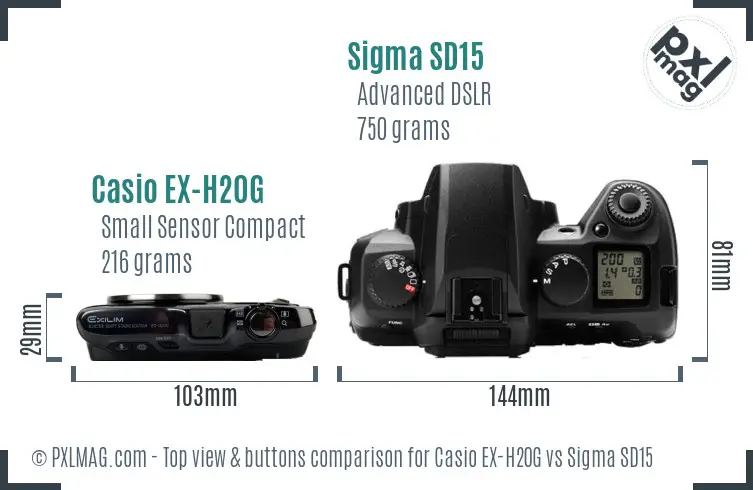 Casio EX-H20G vs Sigma SD15 top view buttons comparison