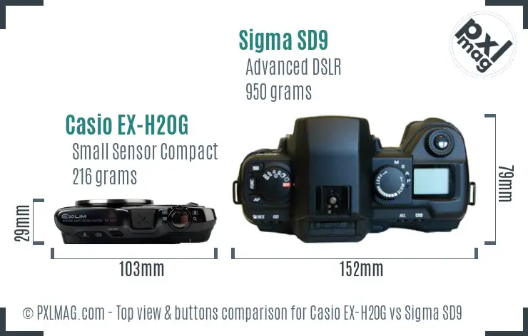 Casio EX-H20G vs Sigma SD9 top view buttons comparison