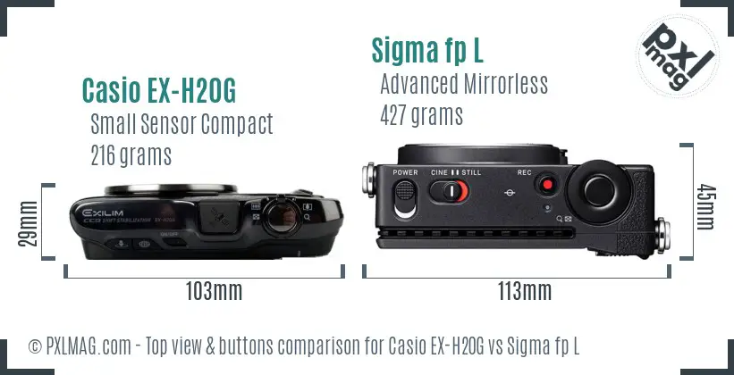 Casio EX-H20G vs Sigma fp L top view buttons comparison