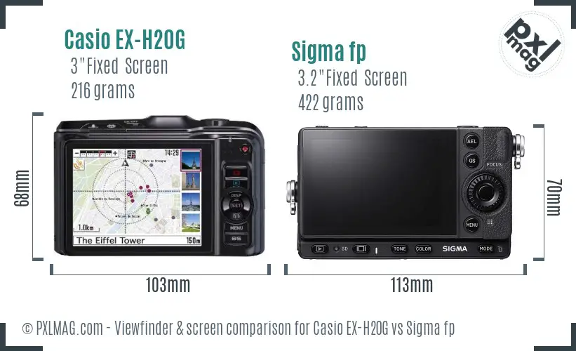 Casio EX-H20G vs Sigma fp Screen and Viewfinder comparison