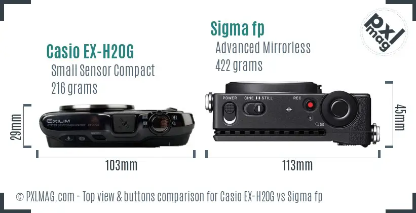 Casio EX-H20G vs Sigma fp top view buttons comparison