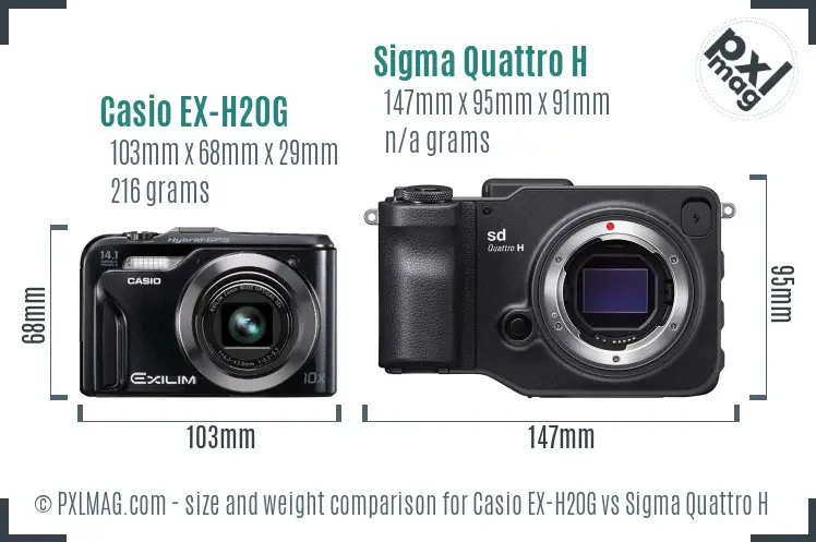 Casio EX-H20G vs Sigma Quattro H size comparison