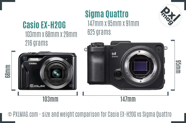 Casio EX-H20G vs Sigma Quattro size comparison