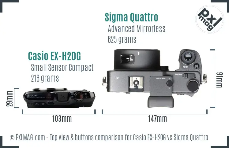 Casio EX-H20G vs Sigma Quattro top view buttons comparison