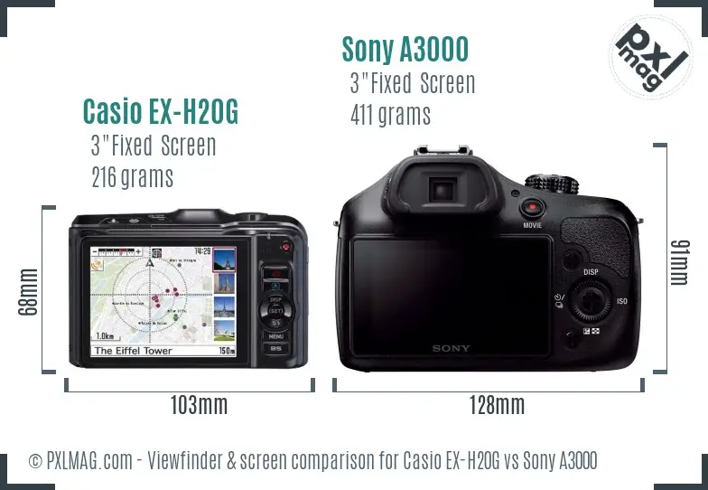 Casio EX-H20G vs Sony A3000 Screen and Viewfinder comparison