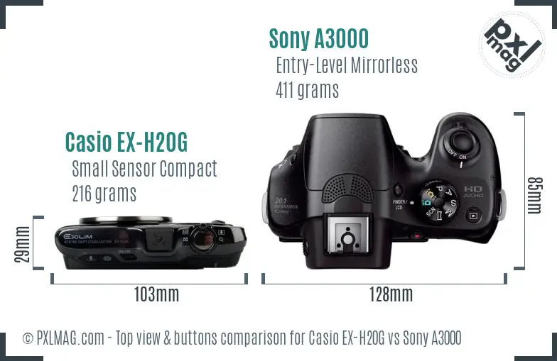 Casio EX-H20G vs Sony A3000 top view buttons comparison