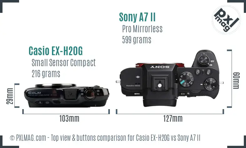 Casio EX-H20G vs Sony A7 II top view buttons comparison