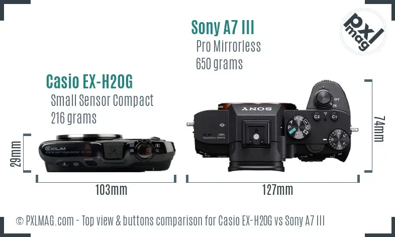 Casio EX-H20G vs Sony A7 III top view buttons comparison