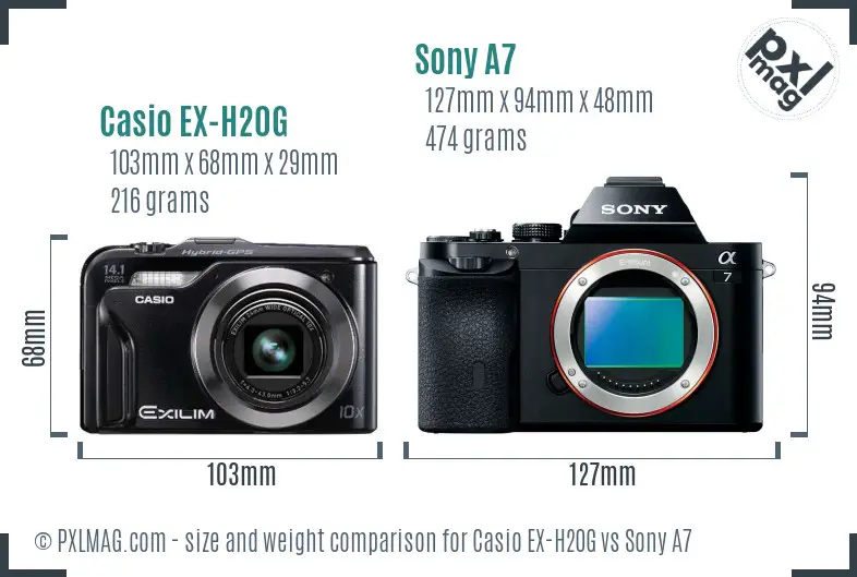 Casio EX-H20G vs Sony A7 size comparison