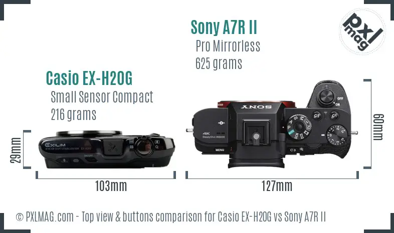 Casio EX-H20G vs Sony A7R II top view buttons comparison
