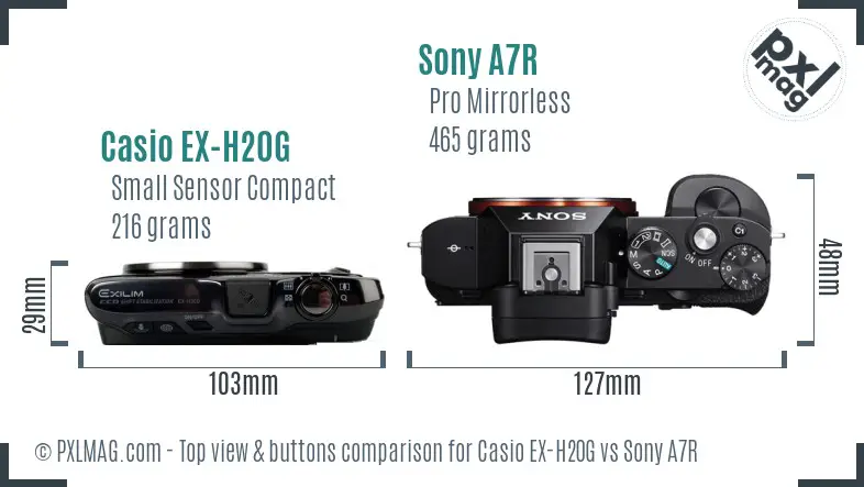 Casio EX-H20G vs Sony A7R top view buttons comparison