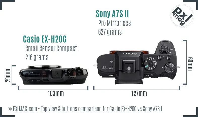 Casio EX-H20G vs Sony A7S II top view buttons comparison