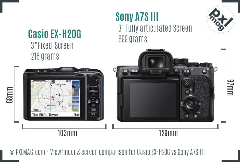 Casio EX-H20G vs Sony A7S III Screen and Viewfinder comparison