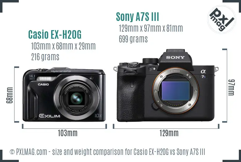 Casio EX-H20G vs Sony A7S III size comparison