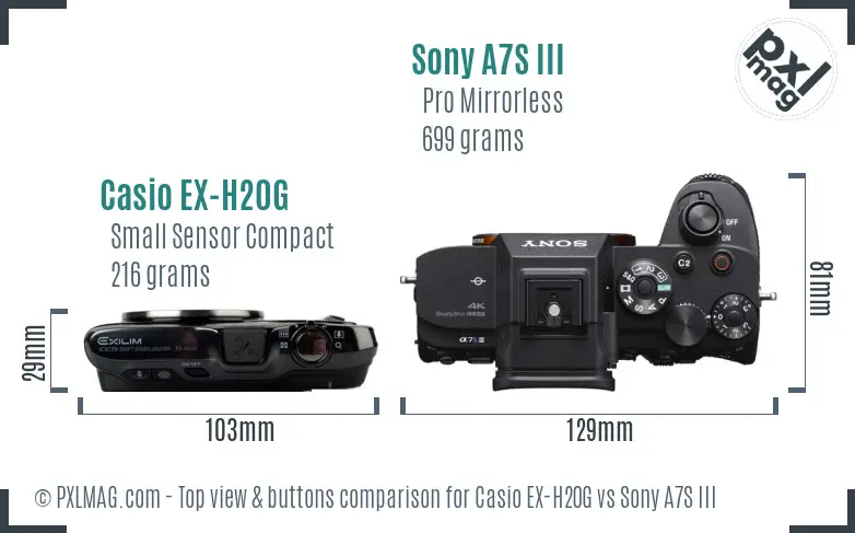 Casio EX-H20G vs Sony A7S III top view buttons comparison