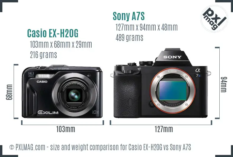 Casio EX-H20G vs Sony A7S size comparison