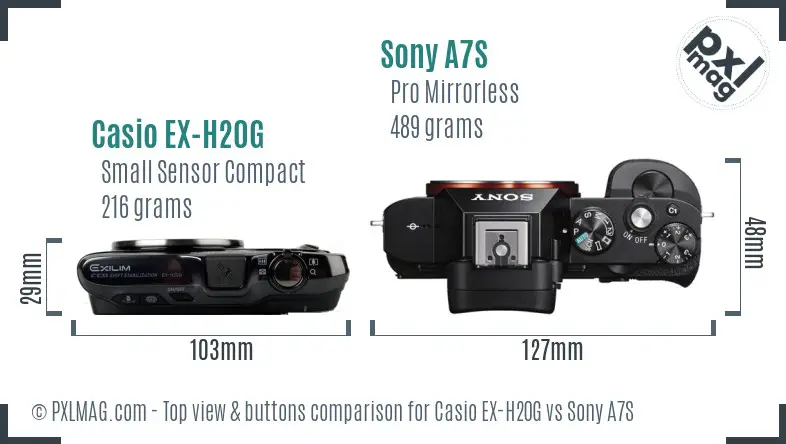 Casio EX-H20G vs Sony A7S top view buttons comparison