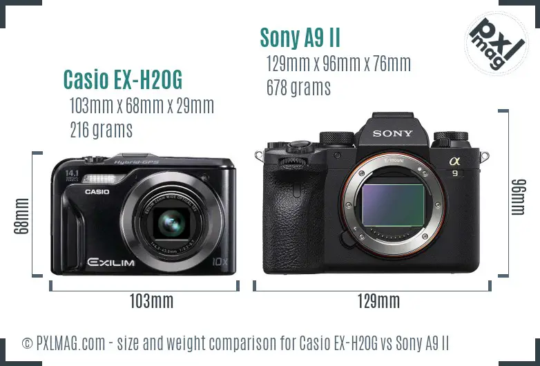 Casio EX-H20G vs Sony A9 II size comparison