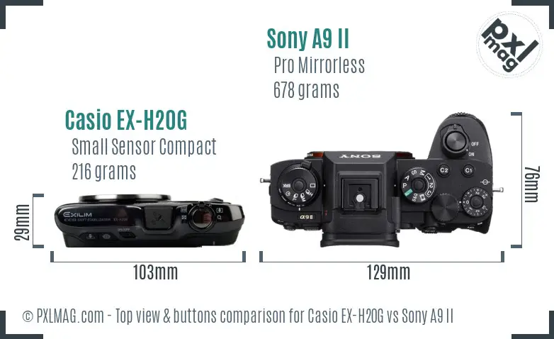 Casio EX-H20G vs Sony A9 II top view buttons comparison