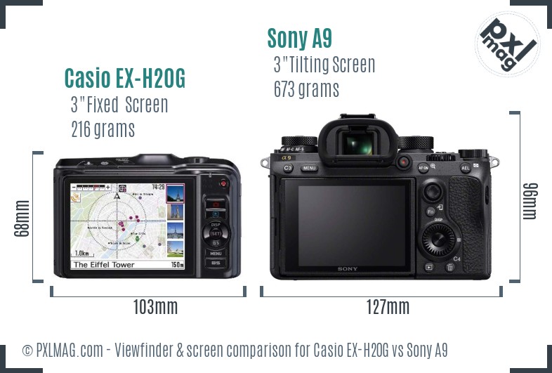 Casio EX-H20G vs Sony A9 Screen and Viewfinder comparison