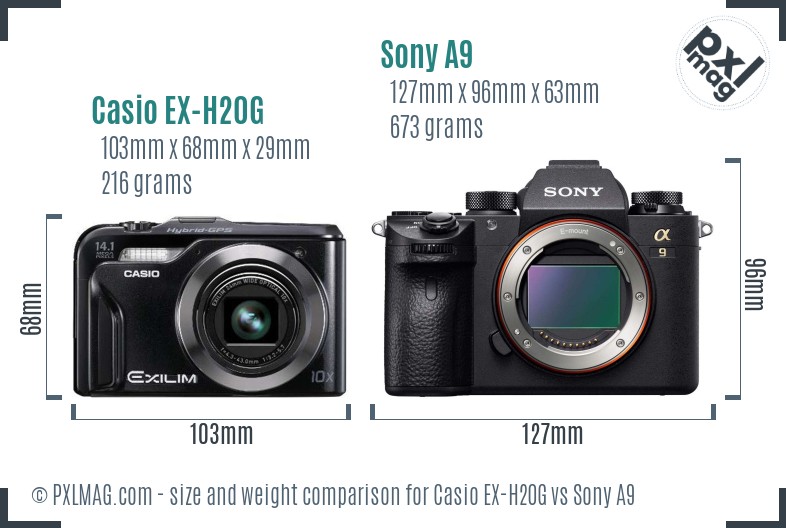 Casio EX-H20G vs Sony A9 size comparison