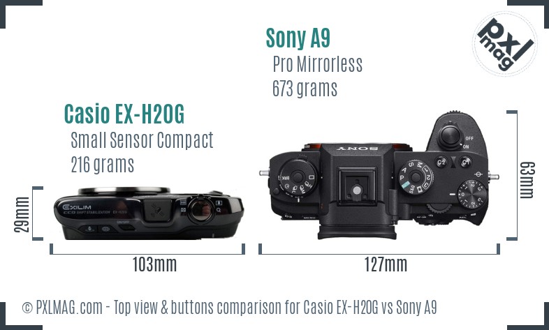 Casio EX-H20G vs Sony A9 top view buttons comparison