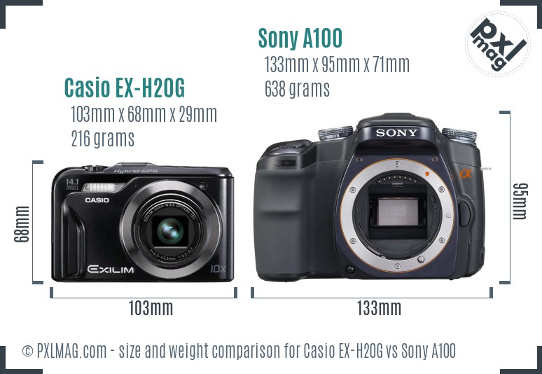 Casio EX-H20G vs Sony A100 size comparison
