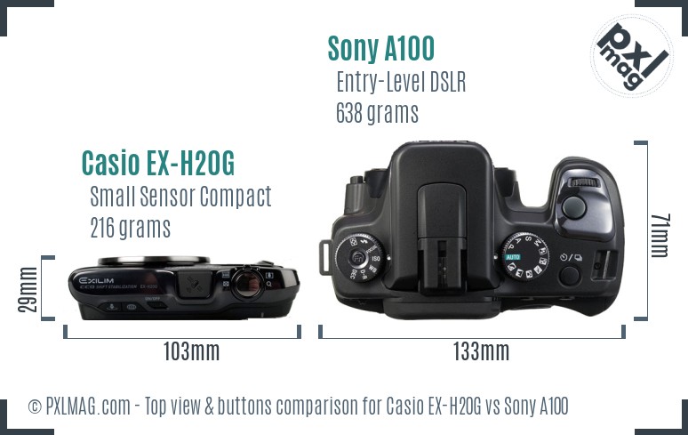 Casio EX-H20G vs Sony A100 top view buttons comparison