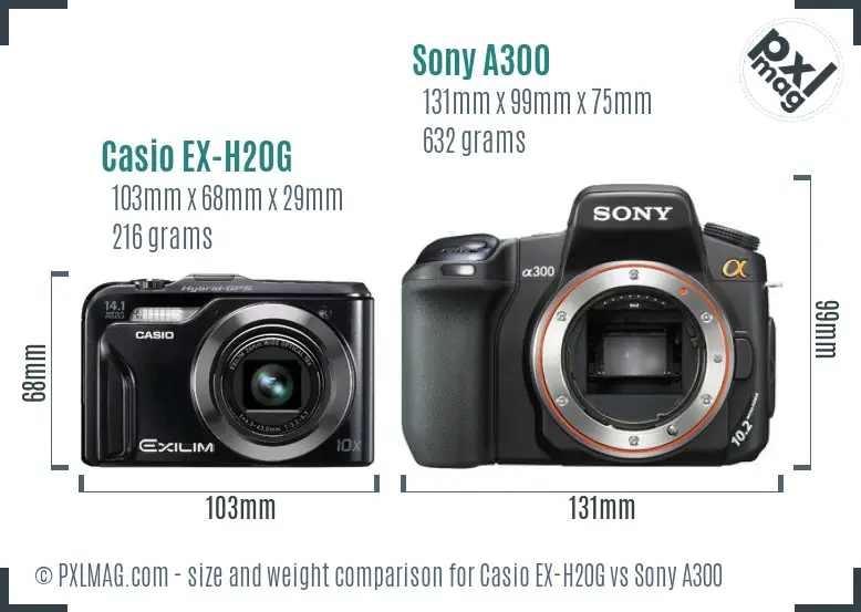 Casio EX-H20G vs Sony A300 size comparison Casio EX-H20G vs Sony A300 size comparison