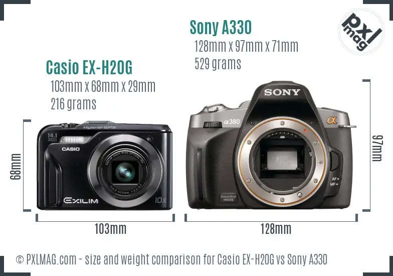 Casio EX-H20G vs Sony A330 size comparison