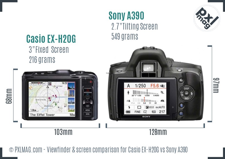 Casio EX-H20G vs Sony A390 Screen and Viewfinder comparison