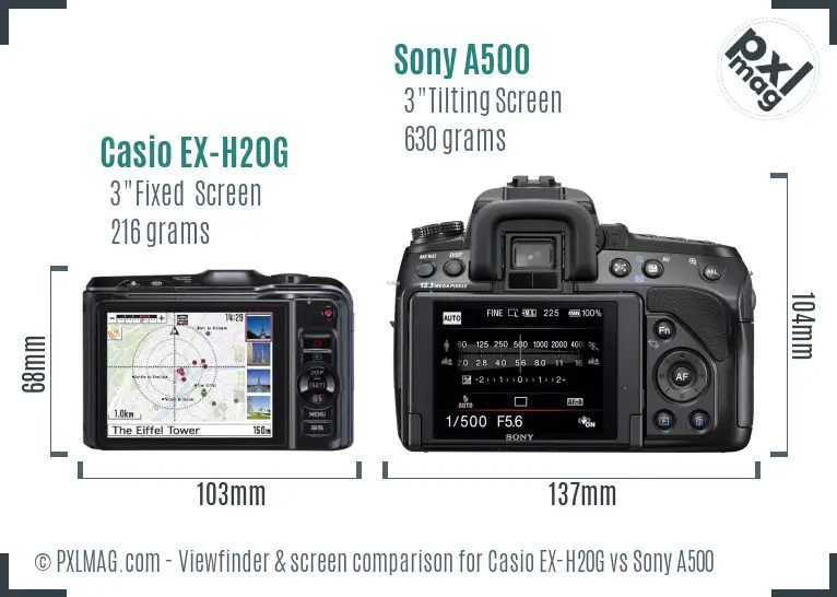 Casio EX-H20G vs Sony A500 Screen and Viewfinder comparison